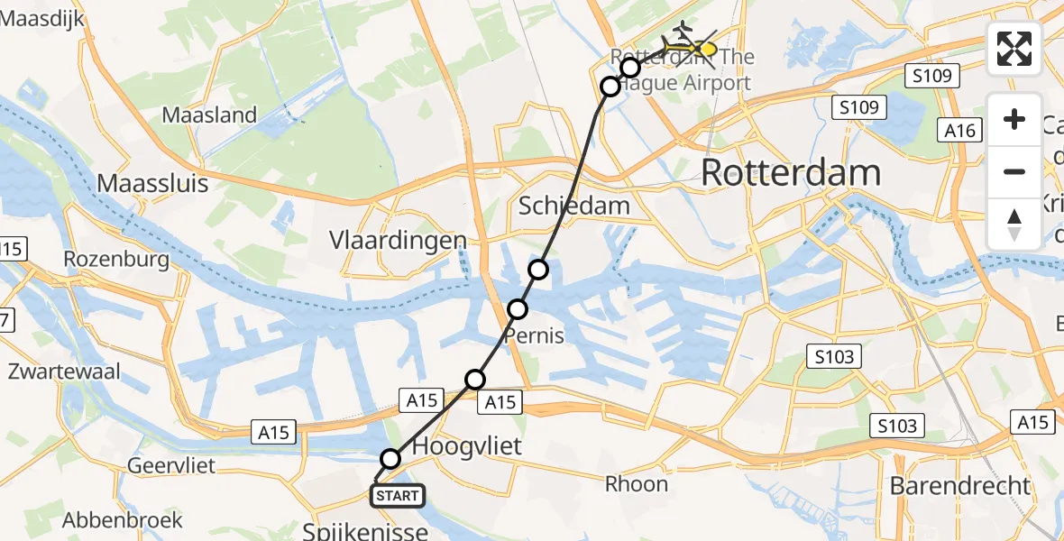 Routekaart van de vlucht: Lifeliner 2 naar Rotterdam The Hague Airport, Plaatweg