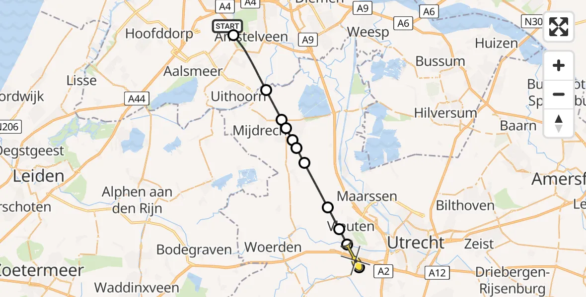 Routekaart van de vlucht: Politieheli naar De Meern, Poortstraat
