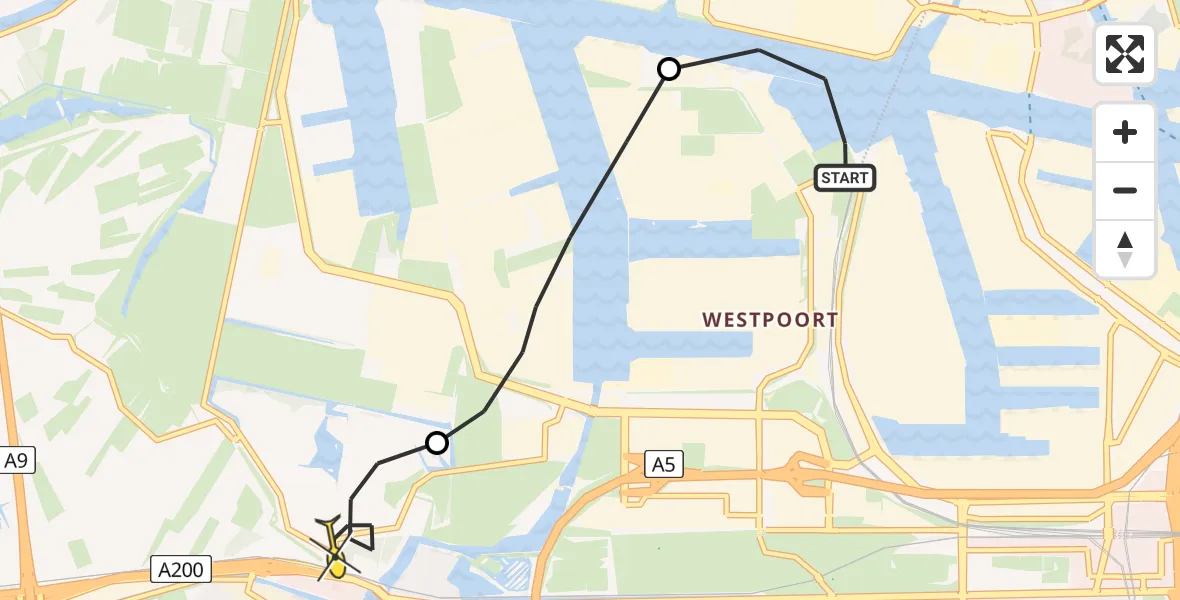 Routekaart van de vlucht: Lifeliner 1 naar Halfweg, Siciliëweg