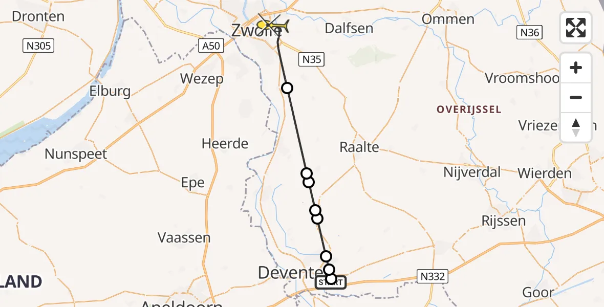 Routekaart van de vlucht: Lifeliner 3 naar Zwolle, Duikerstraat