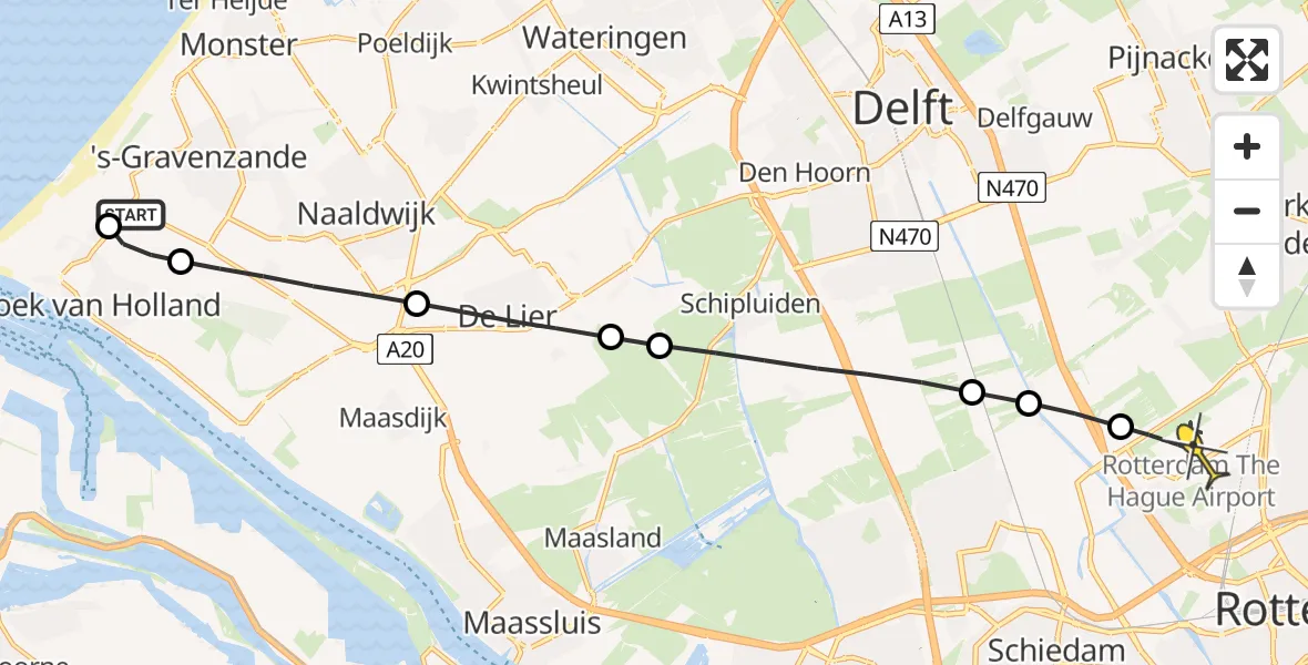 Routekaart van de vlucht: Lifeliner 2 naar Rotterdam The Hague Airport, Nieuwlandse Molenpad