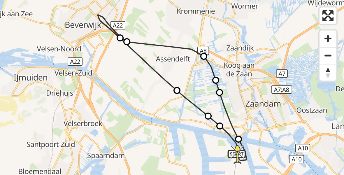 Routekaart van de vlucht: Lifeliner 1 naar Amsterdam Heliport, Provincialeweg