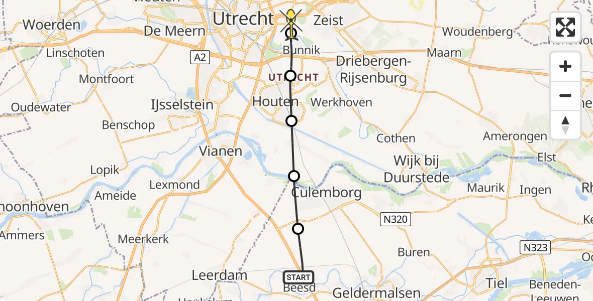 Routekaart van de vlucht: Lifeliner 3 naar Universitair Medisch Centrum Utrecht, Banweg