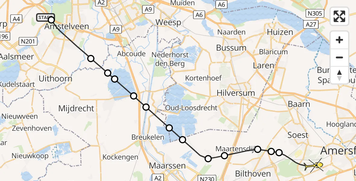 Routekaart van de vlucht: Politieheli naar Soest, Schipholweg