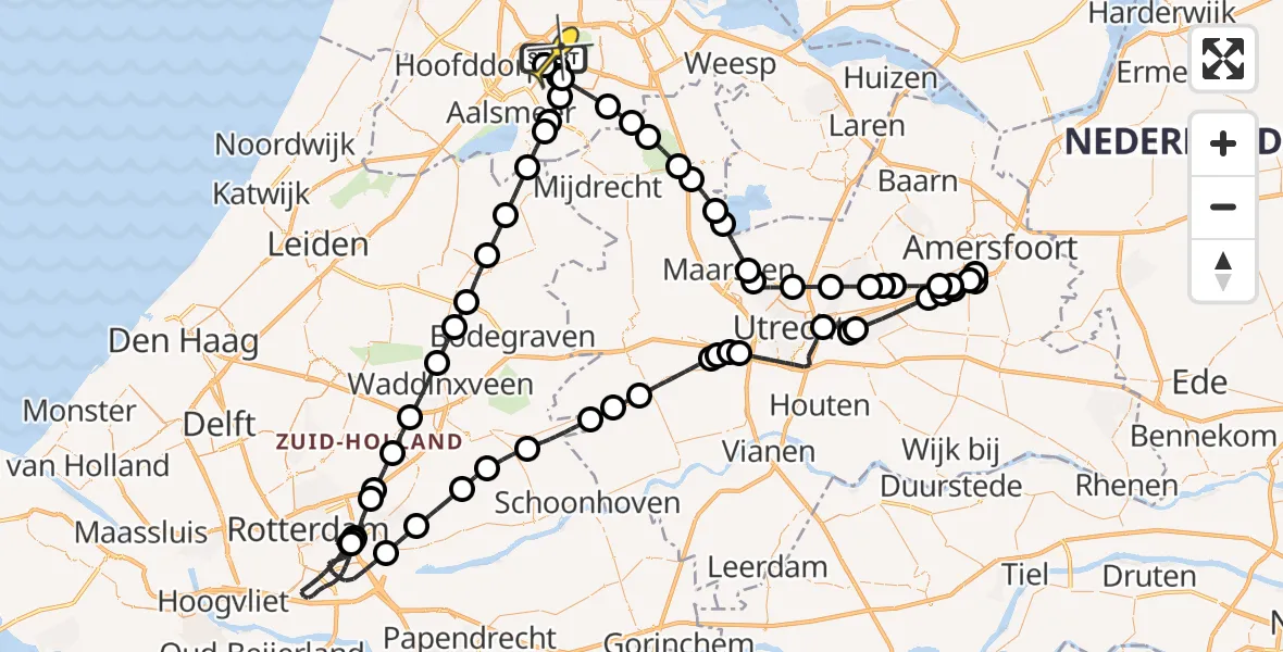 Vluchtroute Politiehelikopter van Schiphol naar Schiphol