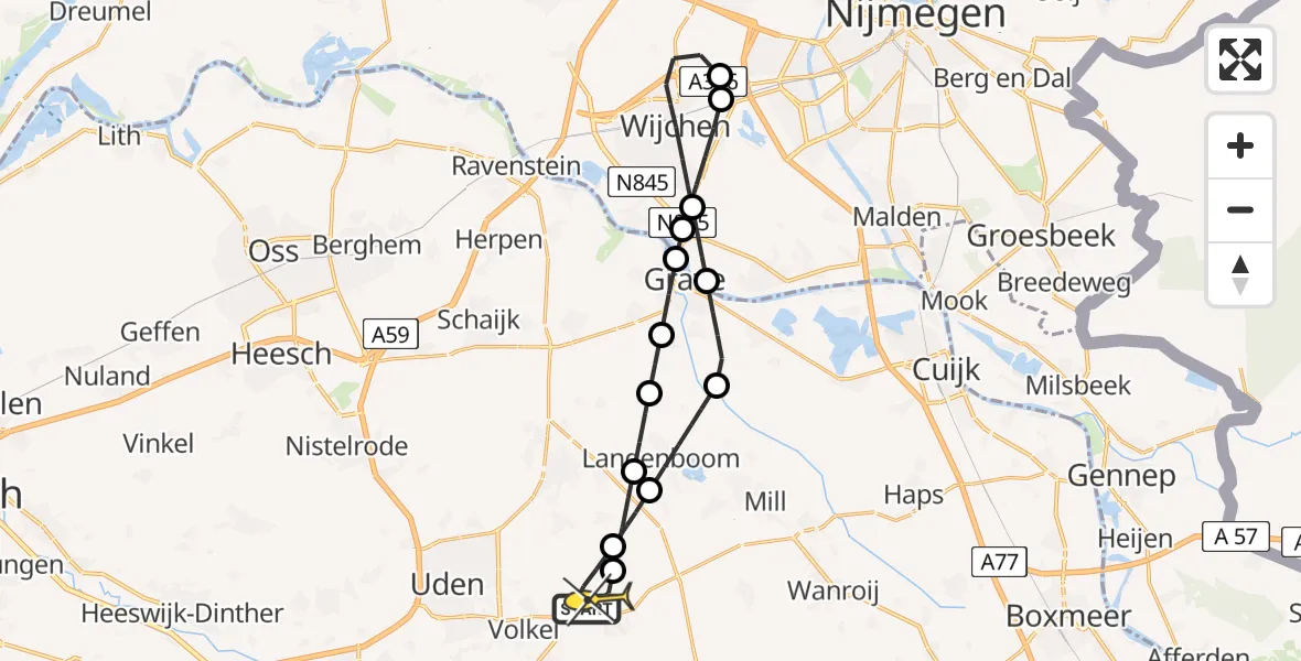 Routekaart van de vlucht: Lifeliner 3 naar Vliegbasis Volkel, Zeelandsedijk