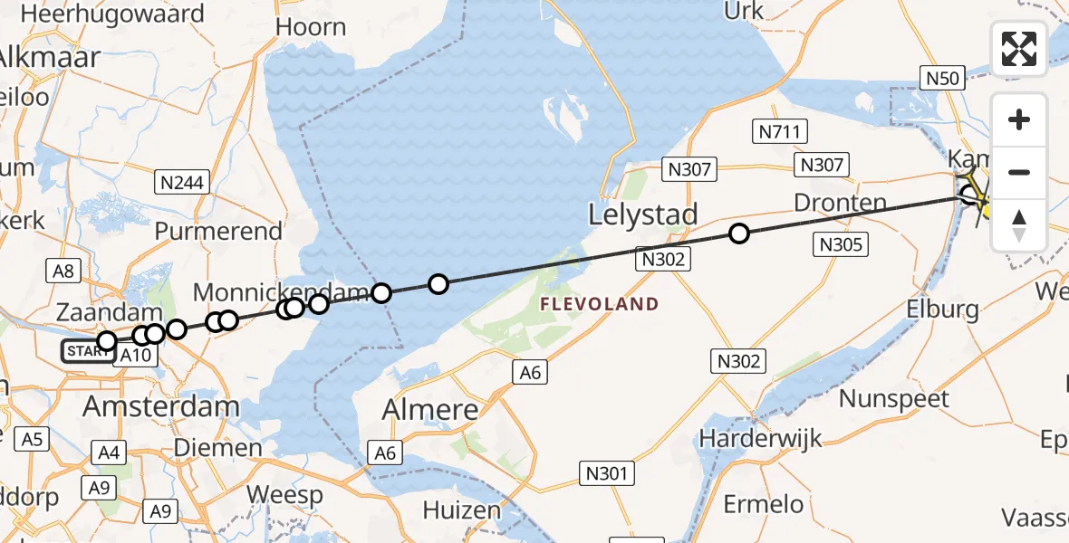 Routekaart van de vlucht: Lifeliner 1 naar Reeve, Provincialeweg