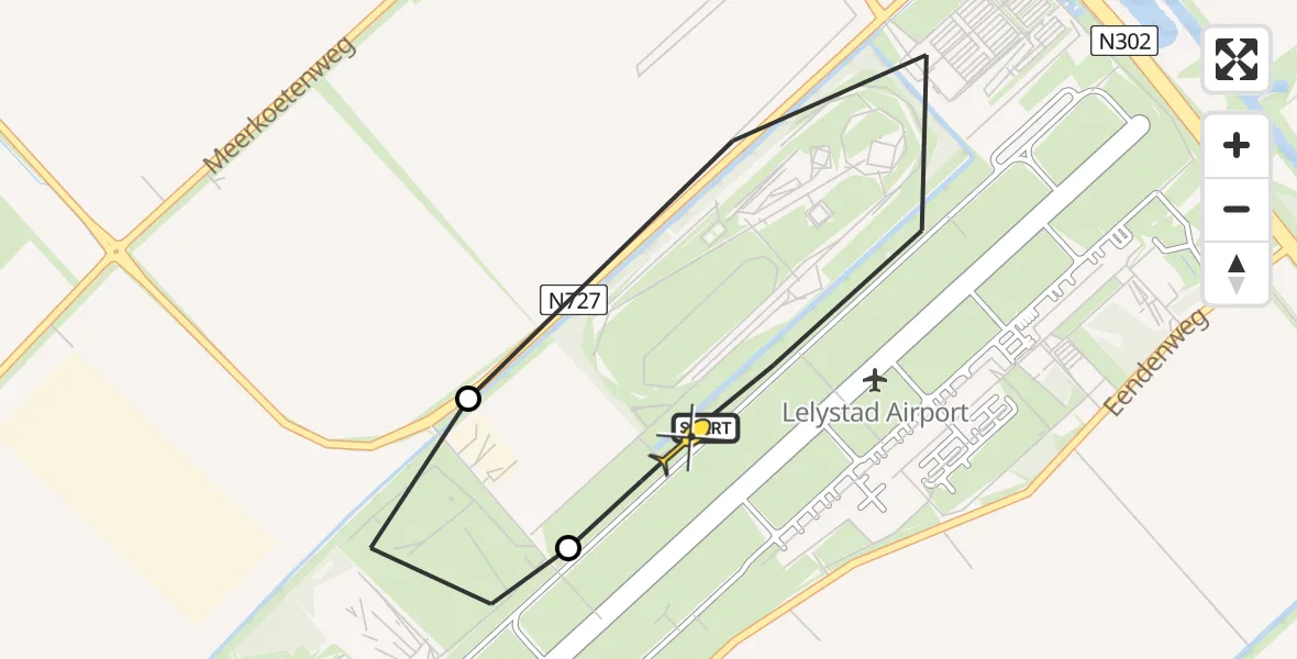 Routekaart van de vlucht: Ambulancehelikopter naar Lelystad Airport, Terminalplein