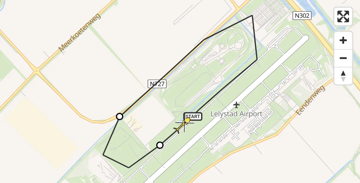 Routekaart van de vlucht: Ambulancehelikopter naar Lelystad Airport, Terminalplein