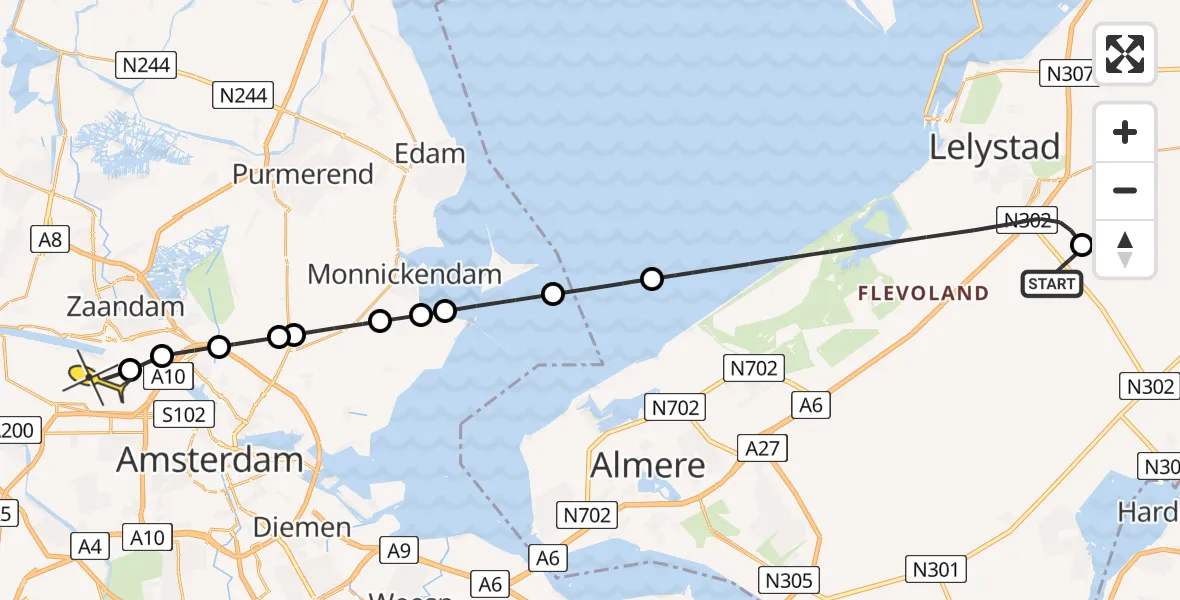 Routekaart van de vlucht: Lifeliner 1 naar Amsterdam Heliport, Larserweg