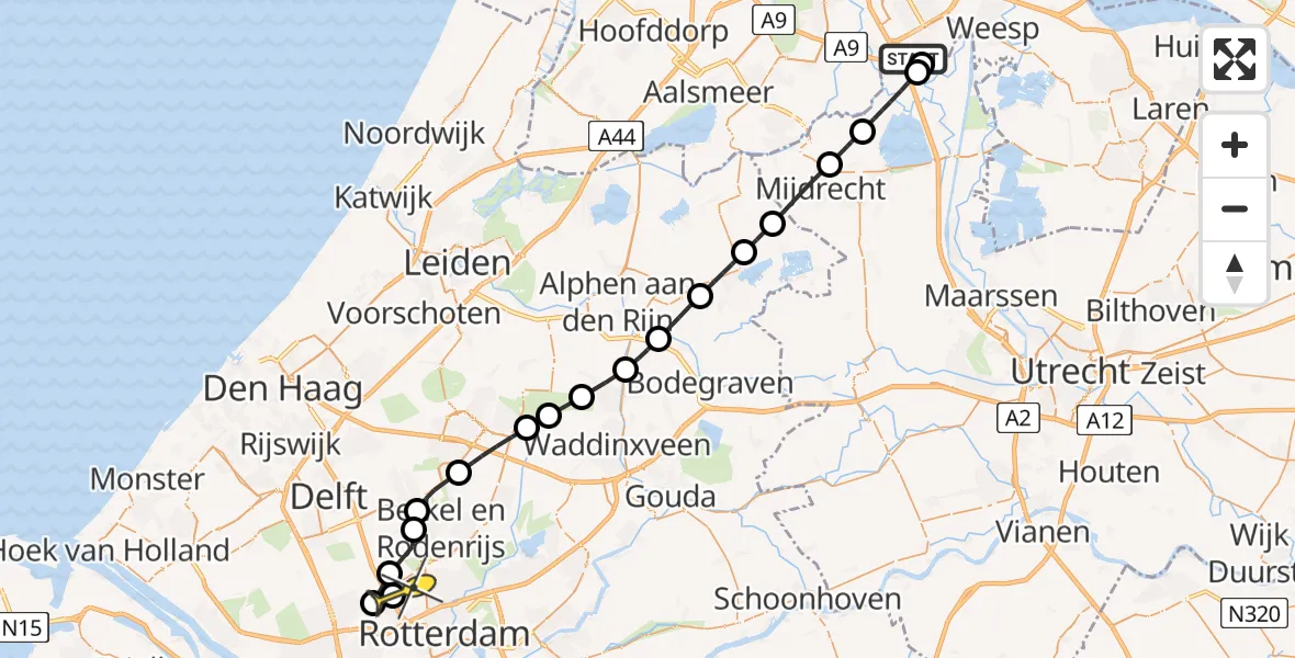 Routekaart van de vlucht: Lifeliner 2 naar Rotterdam The Hague Airport, Hollandse Kade