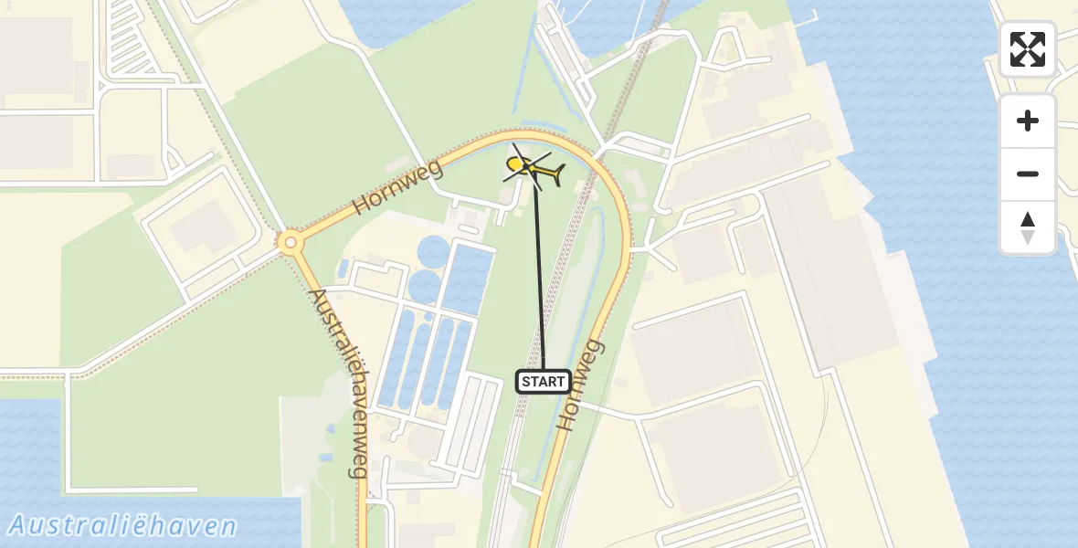 Routekaart van de vlucht: Lifeliner 1 naar Amsterdam Heliport, Hornweg