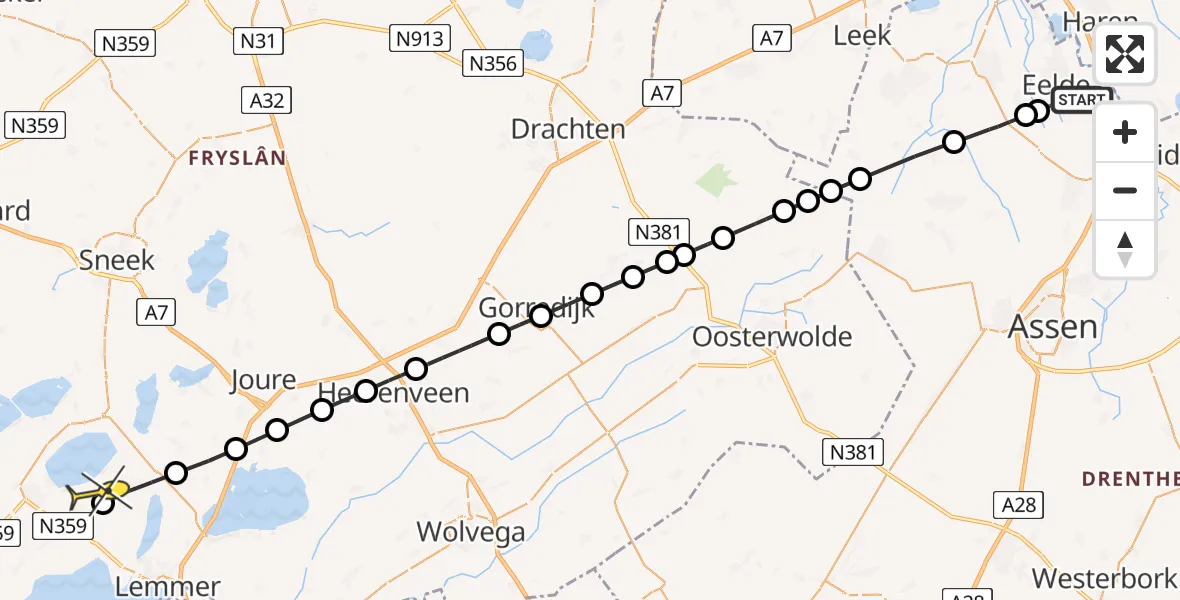 Routekaart van de vlucht: Lifeliner 4 naar Sloten, Lugtenbergerweg