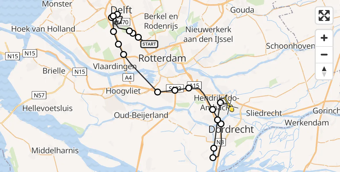 Routekaart van de vlucht: Politiehelikopter naar Hendrik-Ido-Ambacht, Noord