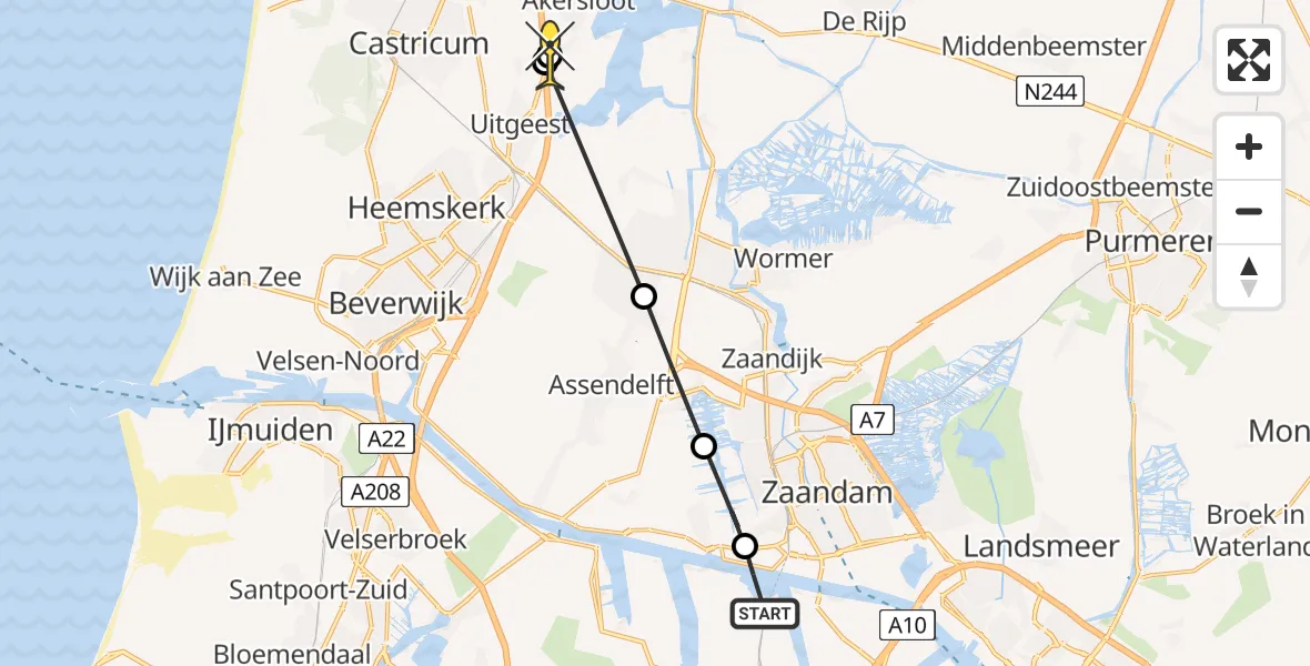 Routekaart van de vlucht: Lifeliner 1 naar Akersloot, Akersloot