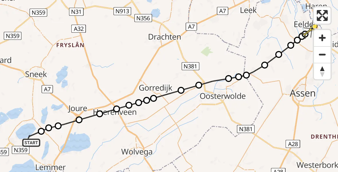 Routekaart van de vlucht: Lifeliner 4 naar Groningen Airport Eelde, Lytse Jerden