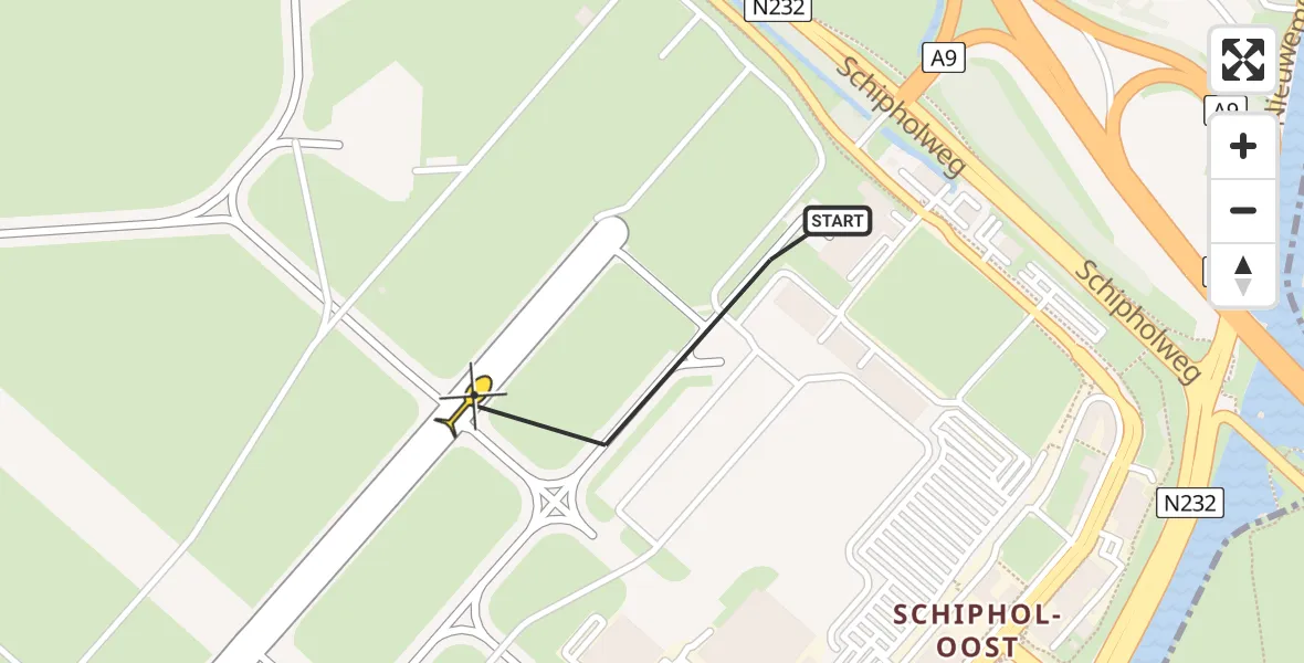 Routekaart van de vlucht: Politieheli naar Schiphol, Halim P.K. straat