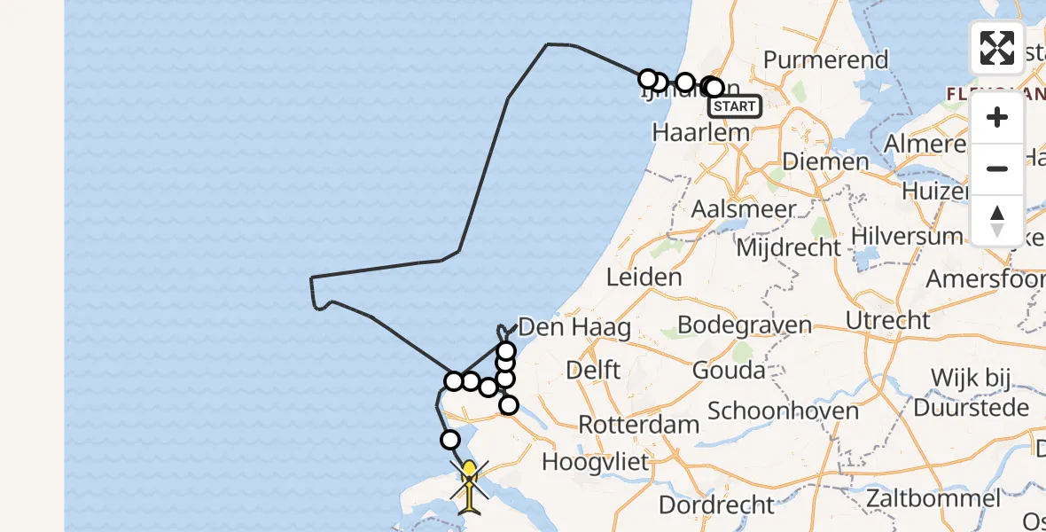 Routekaart van de vlucht: Politieheli naar Stellendam, Amsterdamseweg