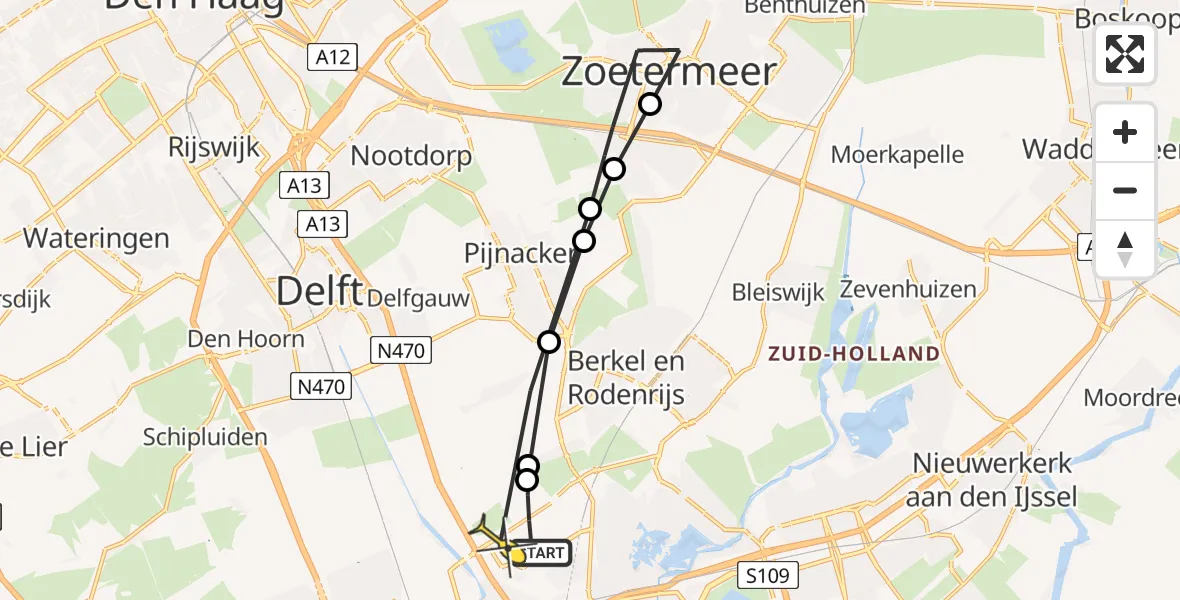 Routekaart van de vlucht: Lifeliner 2 naar Rotterdam The Hague Airport, Rodenrijseweg