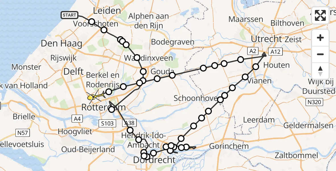 Routekaart van de vlucht: Politieheli naar Rotterdam The Hague Airport, Van Hogendorpstraat