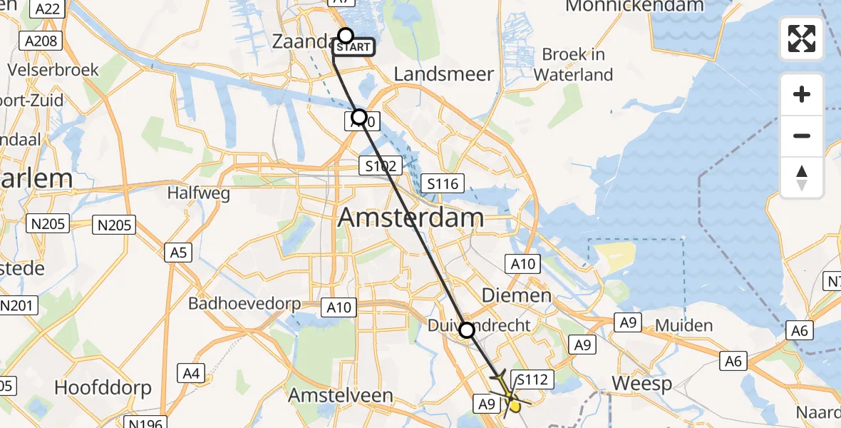 Routekaart van de vlucht: Lifeliner 1 naar Academisch Medisch Centrum (AMC), Twiskeweg