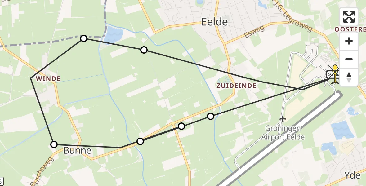 Routekaart van de vlucht: Lifeliner 4 naar Groningen Airport Eelde, Molenweg