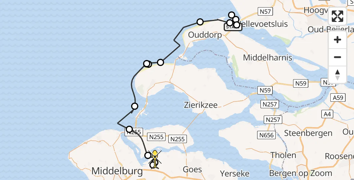 Routekaart van de vlucht: Politiehelikopter naar Wolphaartsdijk, Dammenweg