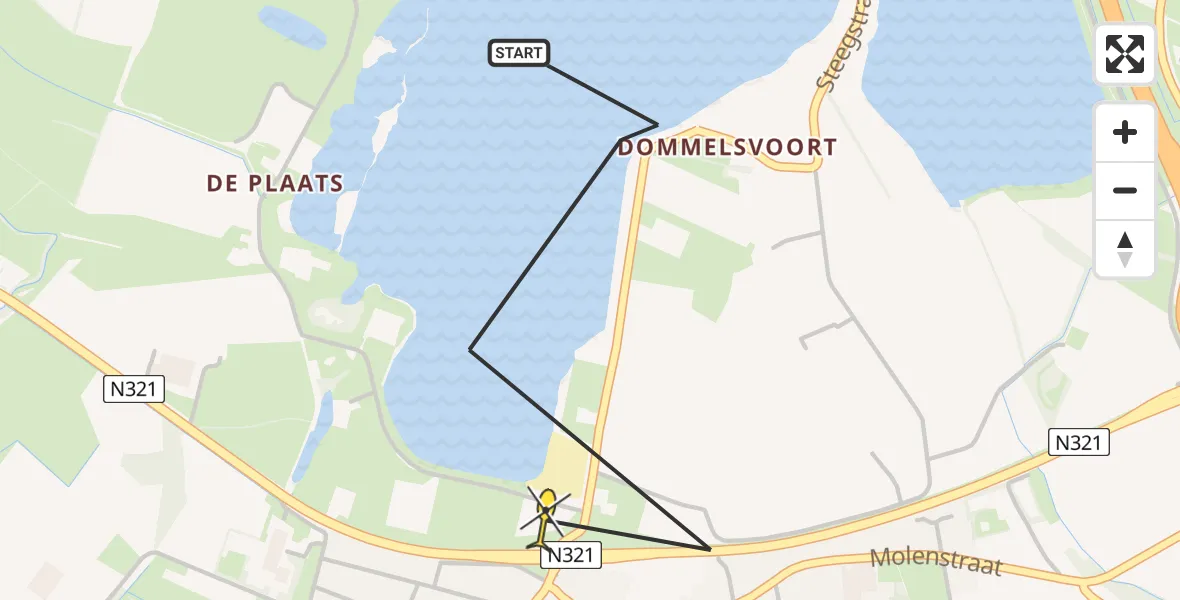 Routekaart van de vlucht: Politiehelikopter naar Beers NB, De Bungelaar