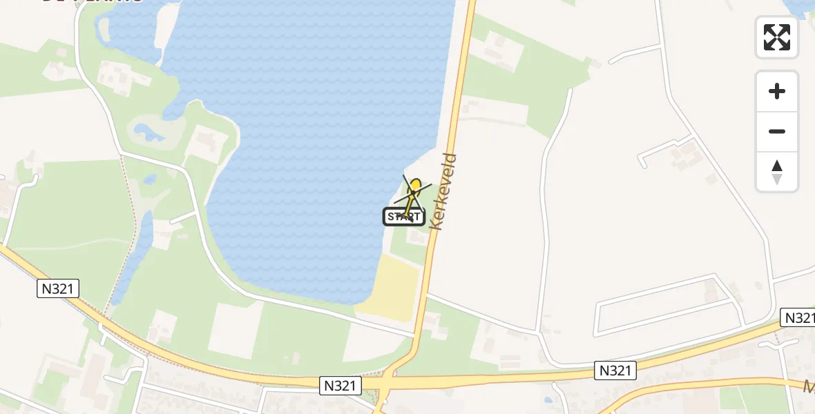 Routekaart van de vlucht: Politiehelikopter naar Beers NB, Kerkeveld