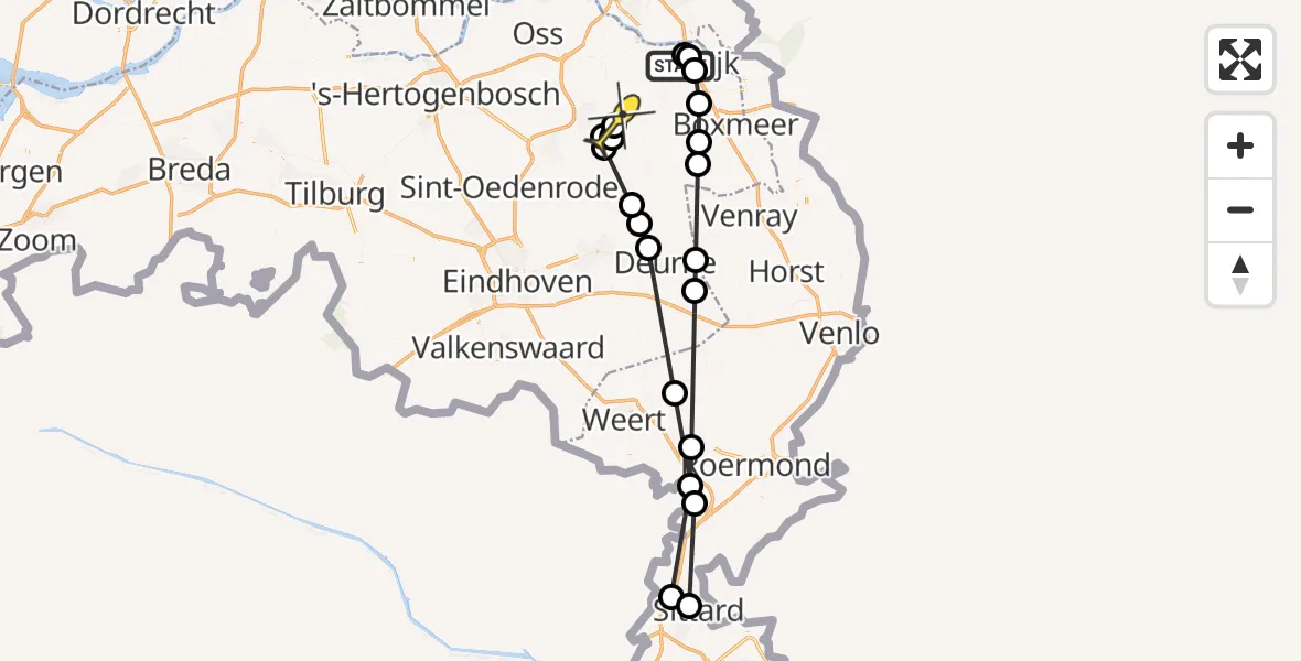 Routekaart van de vlucht: Politiehelikopter naar Vliegbasis Volkel, Plas 8