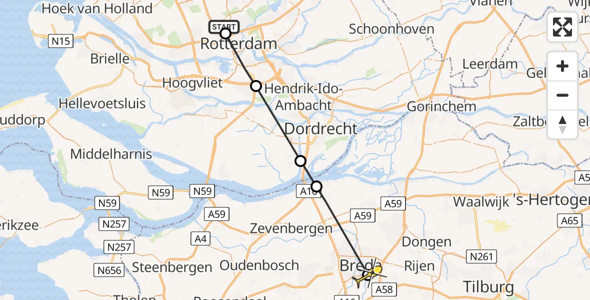 Routekaart van de vlucht: Lifeliner 2 naar Breda, Van der Duijn van Maasdamweg