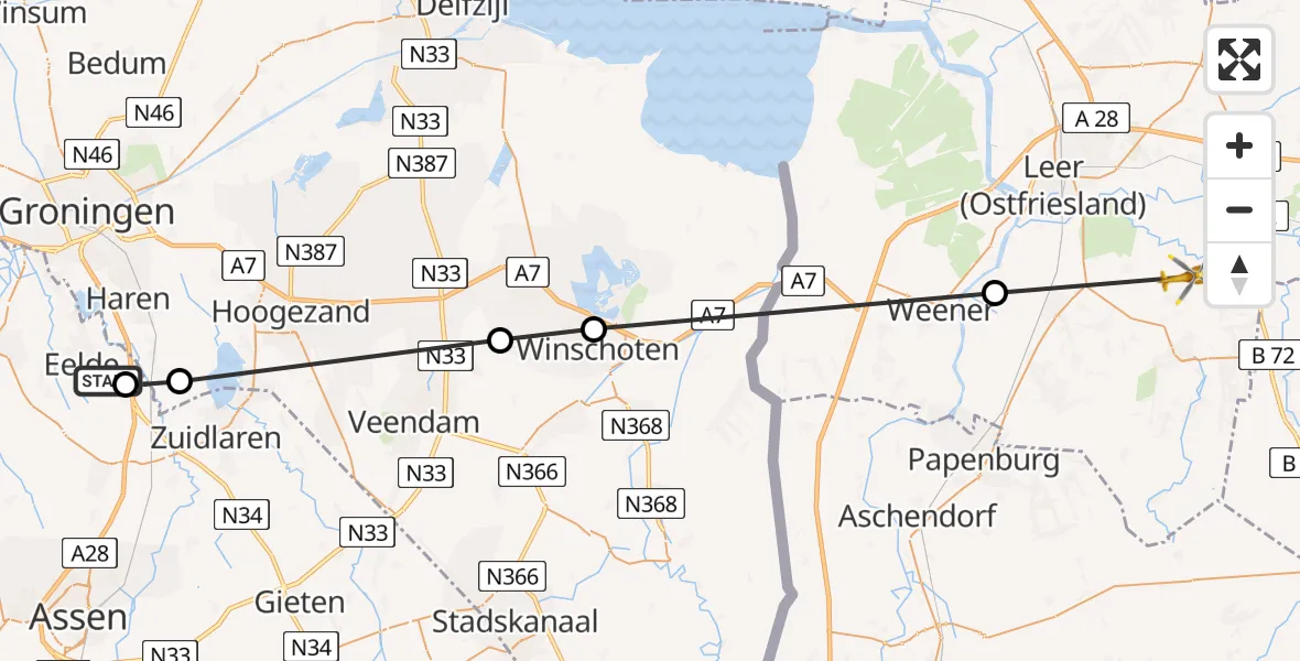 Vluchtroute Traumahelikopter Groningen Airport Eelde - , 10 juli 2025, 15:46