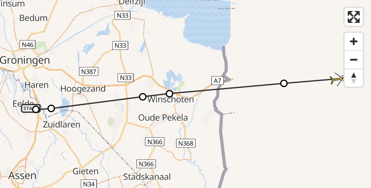 Routekaart van de vlucht: Lifeliner 4 naar Eelde