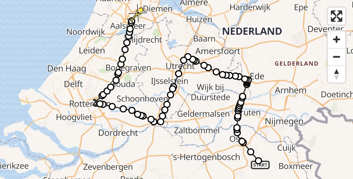 Vluchtroute Politiehelikopter van Vliegbasis Volkel naar Schiphol