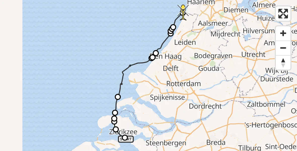Routekaart van de vlucht: Politieheli naar Noordwijk, Keeten