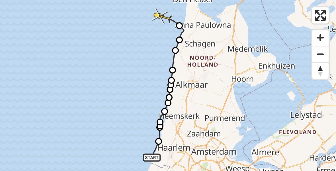 Routekaart van de vlucht: Politiehelikopter naar 