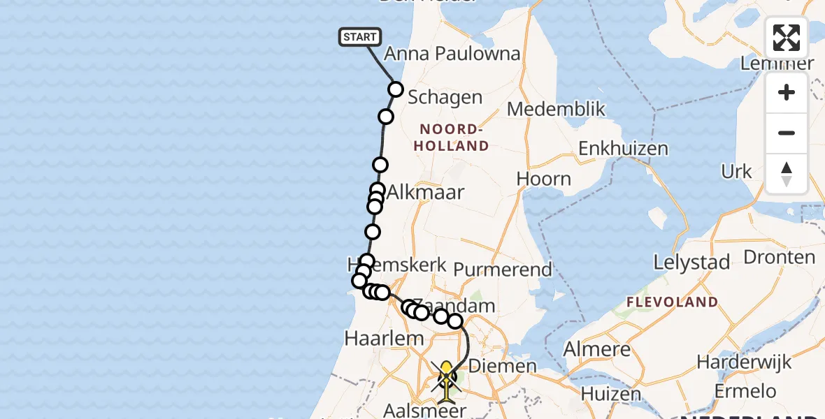 Routekaart van de vlucht: Politieheli naar Schiphol, Strand Noorderbad