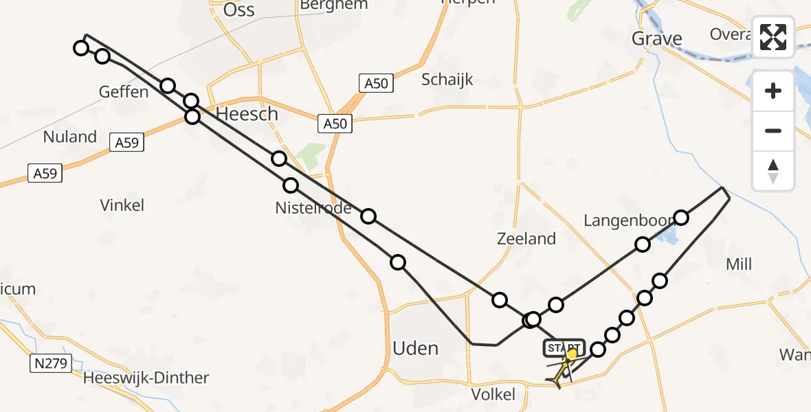 Routekaart van de vlucht: Lifeliner 3 naar Vliegbasis Volkel, Millsebaan