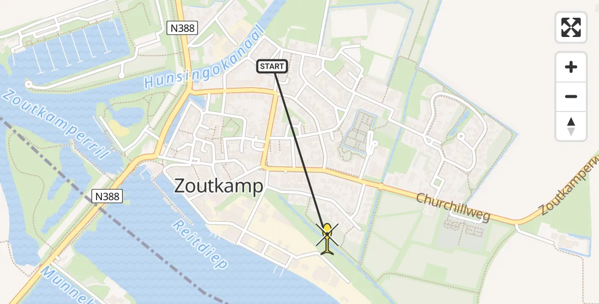 Routekaart van de vlucht: Lifeliner 4 naar Zoutkamp, De Schans