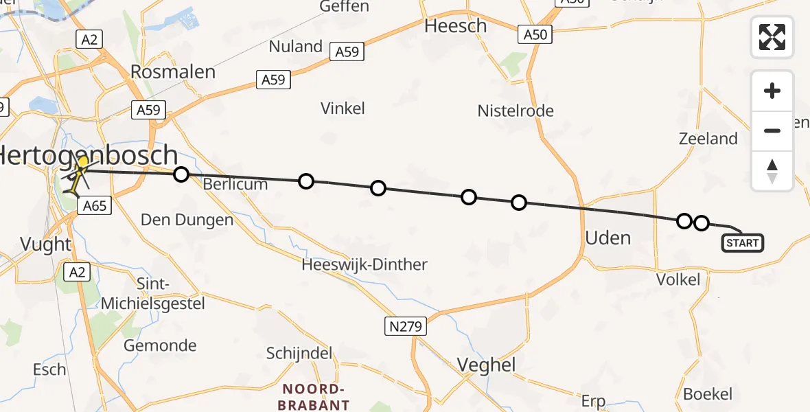 Routekaart van de vlucht: Lifeliner 3 naar 's-Hertogenbosch, Zeelandsedijk
