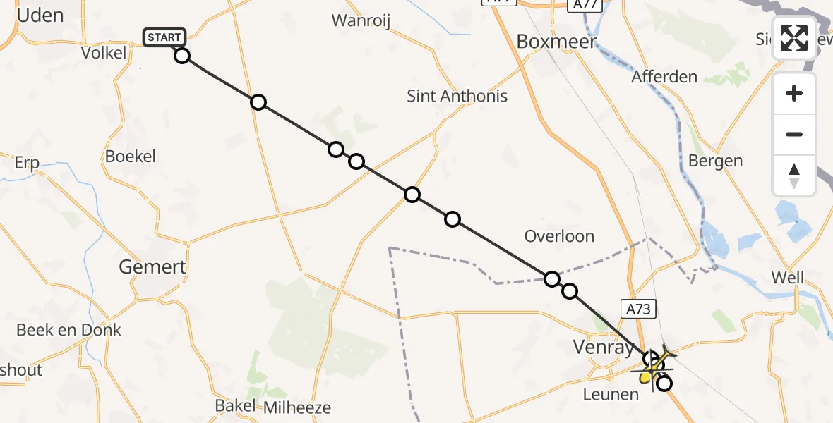 Routekaart van de vlucht: Lifeliner 3 naar Oostrum, Papaverstraat