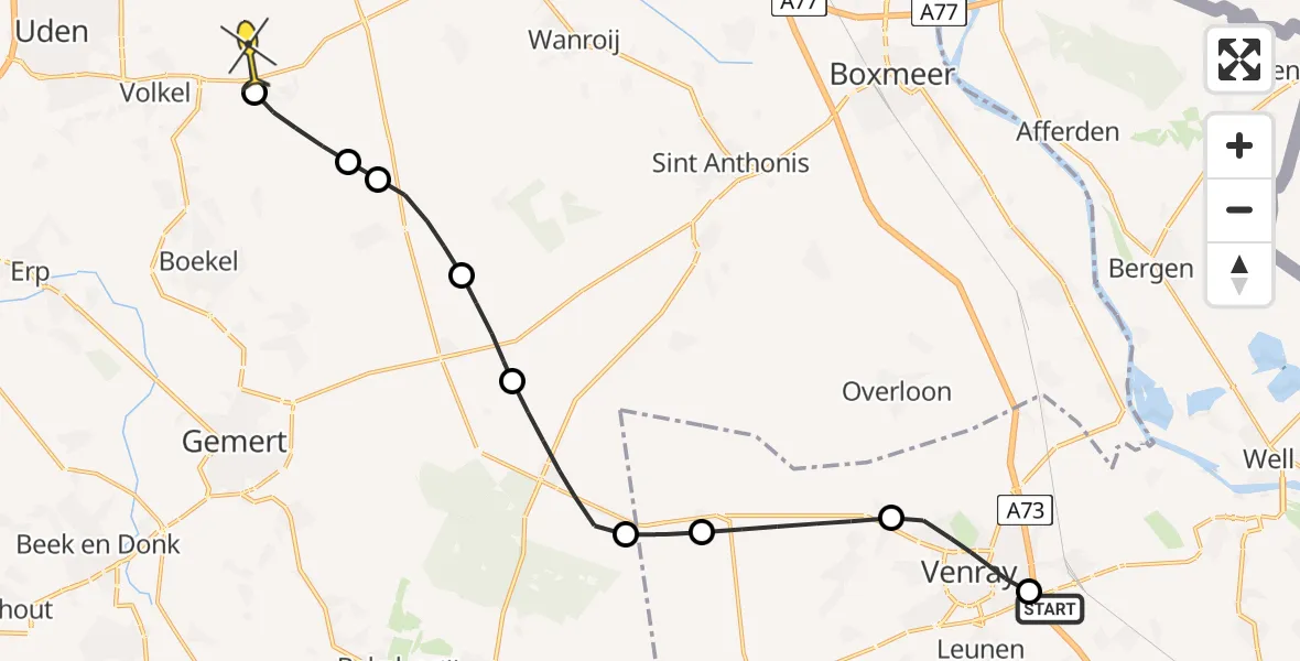 Routekaart van de vlucht: Lifeliner 3 naar Vliegbasis Volkel, D'n Herk