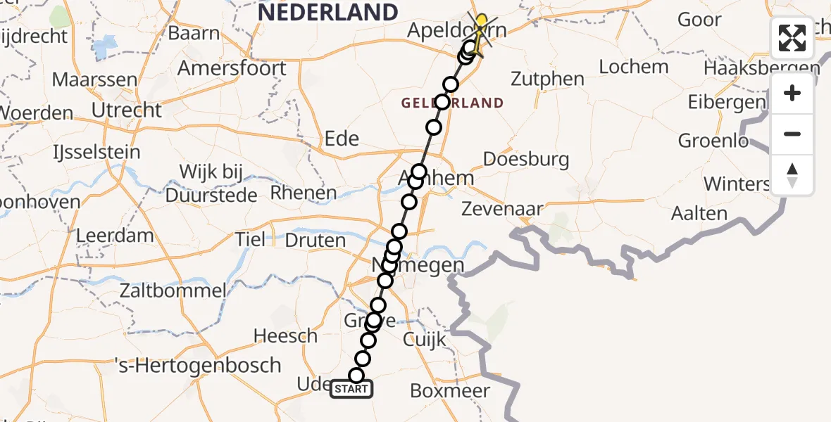 Routekaart van de vlucht: Lifeliner 3 naar Apeldoorn, Zeelandsedijk