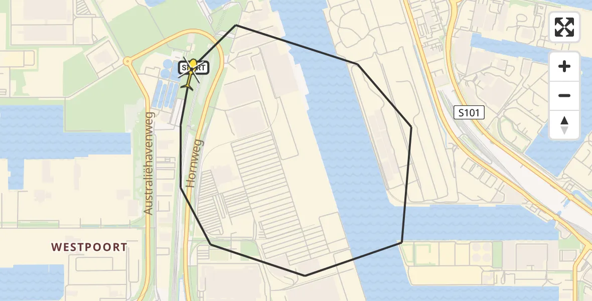 Routekaart van de vlucht: Lifeliner 1 naar Amsterdam Heliport, Westhavenweg