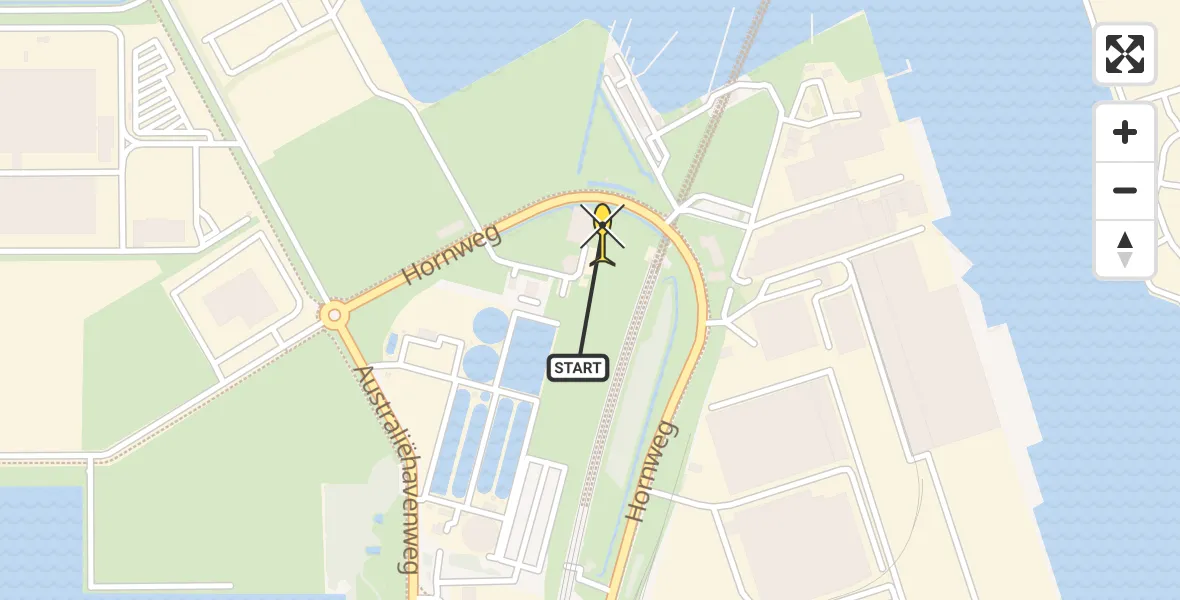 Routekaart van de vlucht: Lifeliner 1 naar Amsterdam Heliport, Hornweg