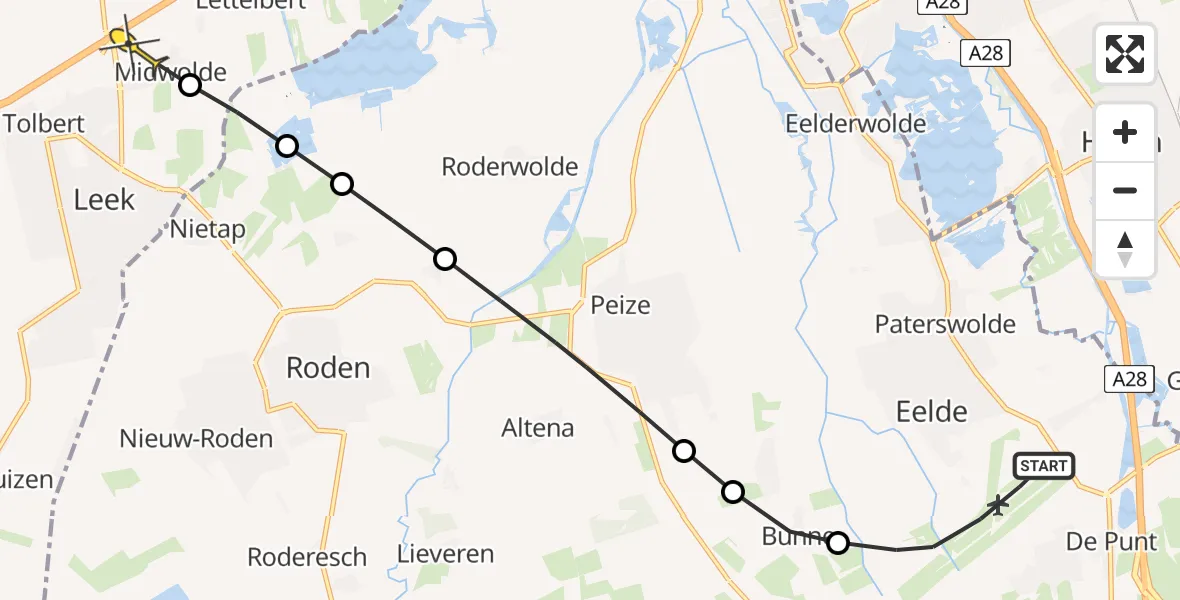 Routekaart van de vlucht: Lifeliner 4 naar Midwolde, Oosterloop