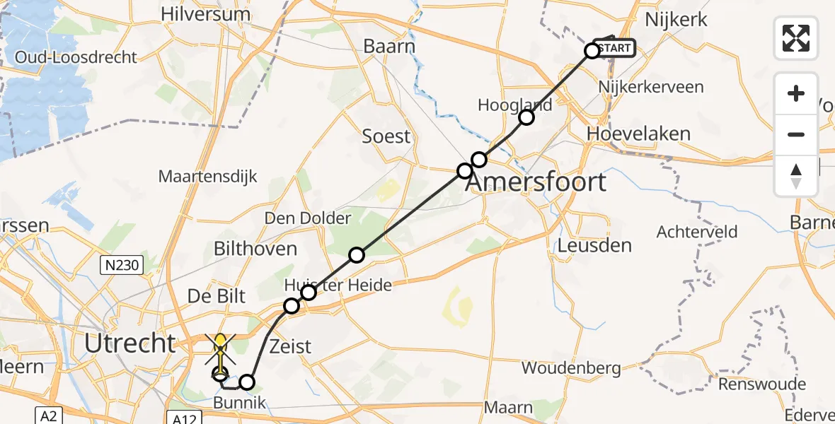 Routekaart van de vlucht: Lifeliner 3 naar Universitair Medisch Centrum Utrecht, Palissaden