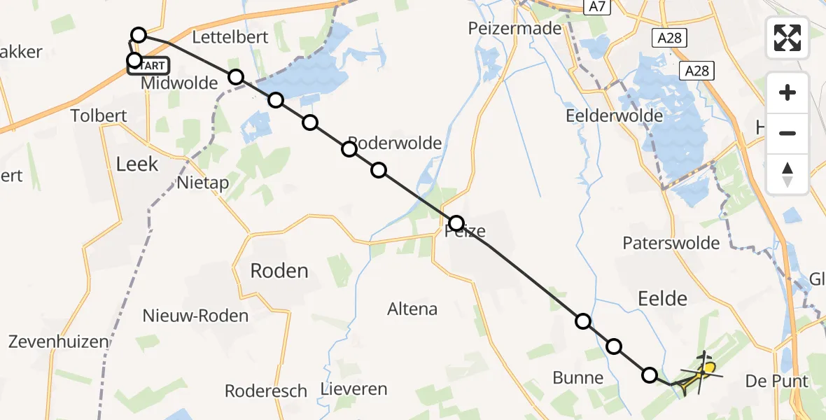 Routekaart van de vlucht: Lifeliner 4 naar Groningen Airport Eelde, Noorderweg
