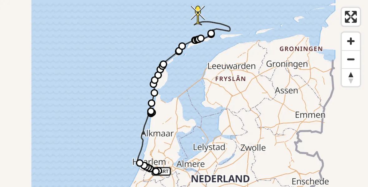 Routekaart van de vlucht: Politieheli naar Loevesteinse Randweg