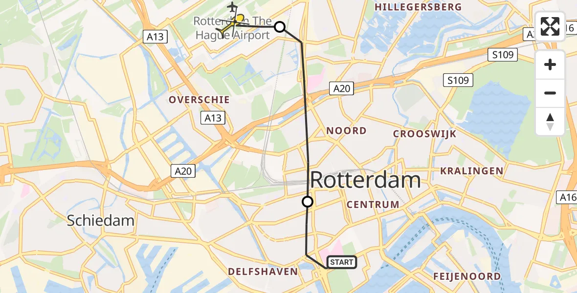 Routekaart van de vlucht: Lifeliner 2 naar Rotterdam The Hague Airport, Westzeedijk